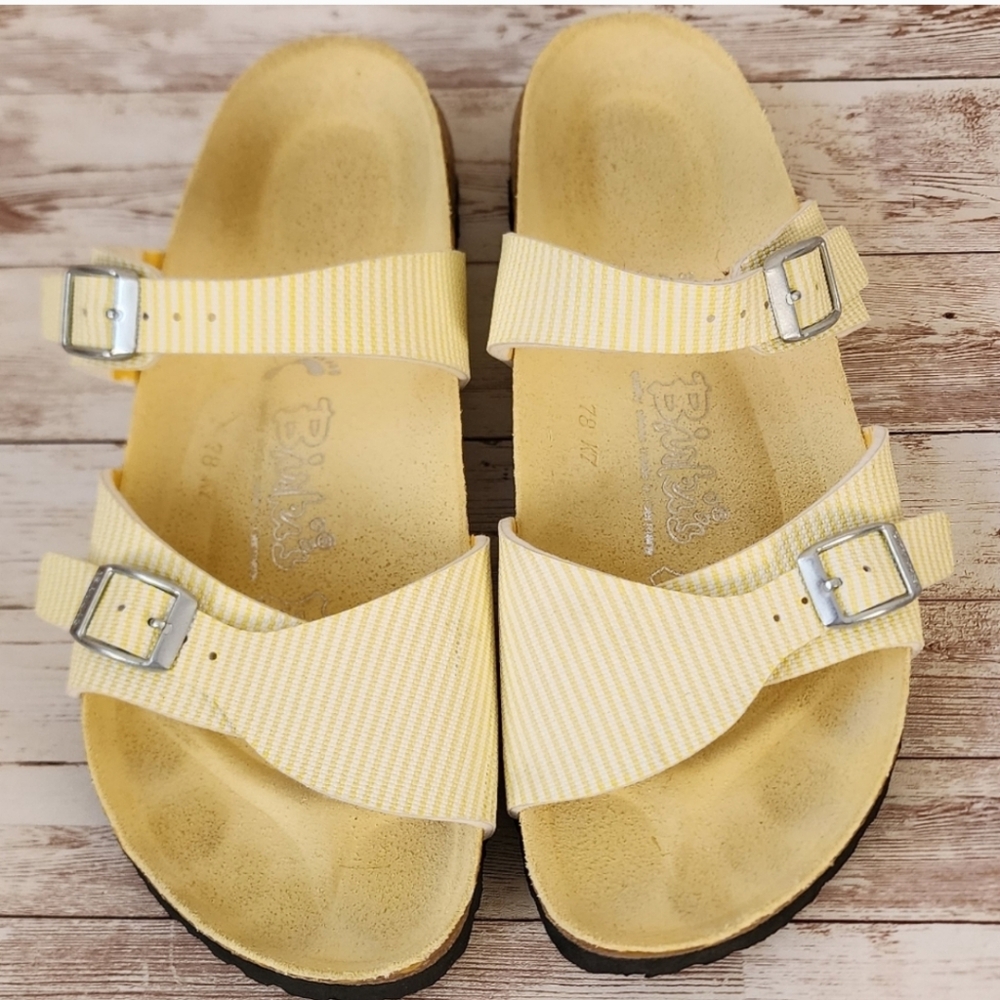 Birkenstock Birkis Womens 39 US 8.5 yellow white stripe aziza zarvic sandals